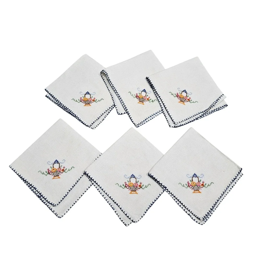 Vintage Cloth Napkins White Floral‎ Cross Stitch Vintage Cottagecore Oriental